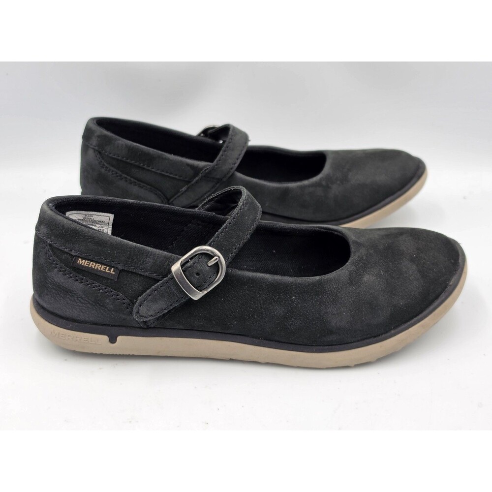 Merrell Black Suede Mary Jane Flats with Tan Sole